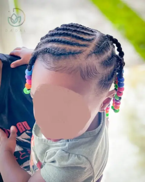 Children's braided crown style with colorful beads