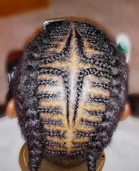 Geometric scalp parting with neat braided sections